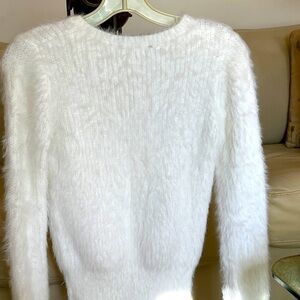 Zara White Furry Sweater Size M Nylon Polyester Blend Preowned